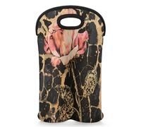 Mintoprints Leopard Print Wine Carrier Tote Bag for 2 Bottles Rose Flower Neoprene Wine Bottle Holder Carriers Bag Case Wine Cooler Bag for Travel, Picnic, Party