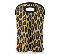 Mintoprints Leopard Print Wine Carrier Tote Bag for 2 Bottles Wild Safari Skin Pattern Neoprene Wine Bottle Holder Carriers Bag Case Wine Cooler Bag for Travel, Picnic, Party