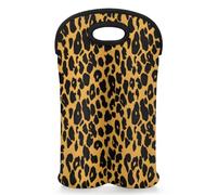 Mintoprints Leopard Print Wine Carrier Tote Bag for 2 Bottles Wildlife Animal Neoprene Wine Bottle Holder Carriers Bag Case Wine Cooler Bag for Travel, Picnic, Party
