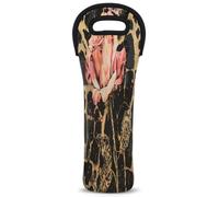 Mintoprints Leopard Print Wine Carrier Tote Bag Rose Flower 1-Bottle Neoprene Wine Cooler Bag Carriers Bag Case Wine Bottle Holder for Travel, Picnic, Party
