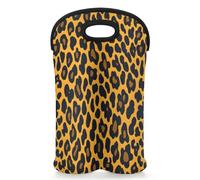 Mintoprints Leopard Skin Wine Carrier Tote Bag for 2 Bottles Leopard Print Neoprene Wine Bottle Holder Carriers Bag Case Wine Cooler Bag for Travel, Picnic, Party