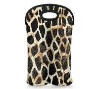 Mintoprints Leopard Wine Carrier Tote Bag for 2 Bottles Cheetah Print Neoprene Wine Bottle Holder Carriers Bag Case Wine Cooler Bag for Travel, Picnic, Party