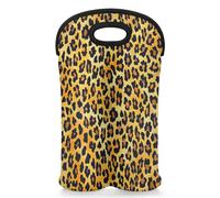 Mintoprints Leopard Wine Carrier Tote Bag for 2 Bottles Leopard Cheetah Print Neoprene Wine Bottle Holder Carriers Bag Case Wine Cooler Bag for Travel, Picnic, Party