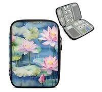 Mintoprints Lotus Flowers Travel Electronic Organizer Case, Lotus Leave Slim Cable Management Bag for Game Console & Accessories, Portable Double Zipper Pouch with Mesh Pockets & Elastic Straps