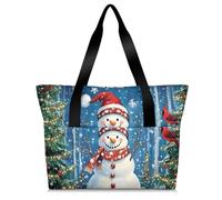 Mintoprints Merry Christmas Snowman Tote Bag for Women, Christmas Trees Lightweight Shoulder Bag with Compartments & Zipper for Travel, Work, Gym