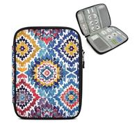 Mintoprints Mexican Aztec Travel Electronic Organizer Case, Geometric Slim Cable Management Bag for Game Console & Accessories, Portable Double Zipper Pouch with Mesh Pockets & Elastic Straps