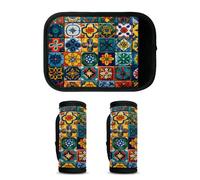 Mintoprints Mexican Ceramic Tile Luggage Handle Wrap 2 Pack Handle Cover Suitcase Tags Travel Accessories for Airplane, Airport, Talavera Ethnic