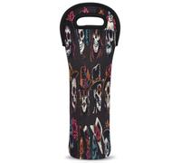 Mintoprints Mexican Day Of The Dead Wine Carrier Tote Bag Funny Sugar Skull 1-Bottle Neoprene Wine Cooler Bag Carrier Bag Wine Bottle Holder for Travel, Picnic, Party