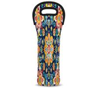 Mintoprints Mexican Flower Wine Carrier Tote Bag Mexican Talavera 1-Bottle Neoprene Wine Cooler Bag Carriers Bag Case Wine Bottle Holder for Travel, Picnic, Party