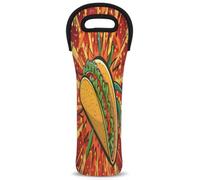 Mintoprints Mexican Taco Wine Carrier Tote Bag Food 1-Bottle Neoprene Wine Cooler Bag Carriers Bag Case Wine Bottle Holder for Travel, Picnic, Party