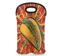 Mintoprints Mexican Taco Wine Carrier Tote Bag for 2 Bottles Food Neoprene Wine Bottle Holder Carriers Bag Case Wine Cooler Bag for Travel, Picnic, Party