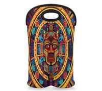Mintoprints Mexican Wine Carrier Tote Bag for 2 Bottles Southwestern Aztec Neoprene Wine Bottle Holder Carriers Bag Case Wine Cooler Bag for Travel, Picnic, Party