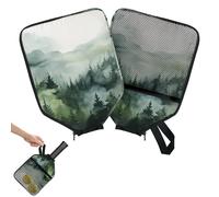 Mintoprints Misty Forest Pickleball Paddle Cover, Racket Sleeve with Pocket and Handle Strap Fantasy Fog Tree Paddle Case Fits Most Rackets