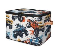 Mintoprints Monster Truck Car Storage Bins with Zipper Lid Fabric Home Cubes Storage Baskets Boxes Clothes Organizer Container