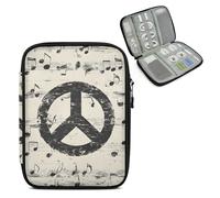 Mintoprints Notes Peace Symbol Travel Electronic Organizer Case, Slim Cable Management Bag for Game Console & Accessories, Portable Double Zipper Pouch with Mesh Pockets & Elastic Straps