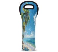 Mintoprints Ocean Beach Wine Carrier Tote Bag Tropical Palm Tree 1-Bottle Neoprene Wine Cooler Bag Carriers Bag Case Wine Bottle Holder for Travel, Picnic, Party