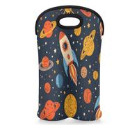 Mintoprints Outer Space Wine Carrier Tote Bag for 2 Bottles Universe Planet Neoprene Wine Bottle Holder Carriers Bag Case Wine Cooler Bag for Travel, Picnic, Party