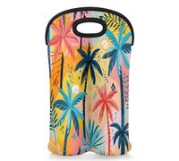Mintoprints Palm Tree Wine Carrier Tote Bag for 2 Bottles Hawaii Tropical Tree Neoprene Wine Bottle Holder Carriers Bag Case Wine Cooler Bag for Travel, Picnic, Party