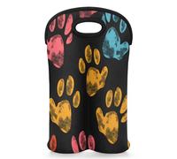 Mintoprints Paw Print Wine Carrier Tote Bag for 2 Bottles Dog Paws Neoprene Wine Bottle Holder Carriers Bag Case Wine Cooler Bag for Travel, Picnic, Party