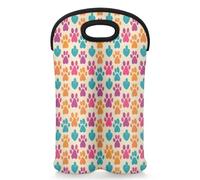 Mintoprints Paw Print Wine Carrier Tote Bag for 2 Bottles Doodle Dog Paw Print Neoprene Wine Bottle Holder Carriers Bag Case Wine Cooler Bag for Travel, Picnic, Party
