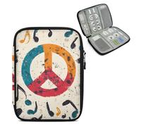 Mintoprints Peace Symbol Notes Travel Electronic Organizer Case, Slim Cable Management Bag for Game Console & Accessories, Portable Double Zipper Pouch with Mesh Pockets & Elastic Straps