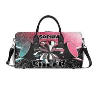Mintoprints Personalized Cheer Bag for Cheerleaders Custom Sport Duffel Bag Gym Bag Travel Duffle Bag Overnight Weekender Bag, Glitter Green Red, 17.4"x8.3"x9.5", Cheerleading