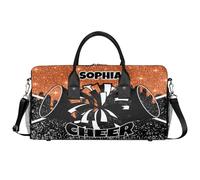 Mintoprints Personalized Cheer Bag for Cheerleaders Custom Sport Duffel Bag Gym Bag Travel Duffle Bag Overnight Weekender Bag, Orange Glitter, 17.4"x8.3"x9.5", Cheerleading