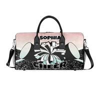 Mintoprints Personalized Cheer Bag for Cheerleaders Custom Sport Duffel Bag Gym Bag Travel Duffle Bag Overnight Weekender Bag, Green Pink Glitter, 17.4"x8.3"x9.5", Cheerleading