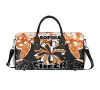 Mintoprints Personalized Cheer Bag for Cheerleaders Custom Sport Duffel Bag Gym Bag Travel Duffle Bag Overnight Weekender Bag, Orange, 17.4"x8.3"x9.5", Cheerleading