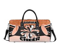 Mintoprints Personalized Cheer Bags for Cheerleaders Custom Sport Duffel Bag Gym Bag Travel Duffle Bag Overnight Weekender Bag, Orange Glitter, 17.4"x8.3"x9.5", Cheerleading