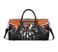 Mintoprints Personalized Cheer Bags for Cheerleaders Custom Sport Duffel Bag Gym Bag Travel Duffle Bag Overnight Weekender Bag, Orange Glitter Drops, 17.4"x8.3"x9.5", Cheerleading