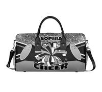 Mintoprints Personalized Cheer Bags for Cheerleaders Custom Sport Duffel Bag Gym Bag Travel Duffle Bag Overnight Weekender Bag, Silver, 17.4"x8.3"x9.5", Cheerleading