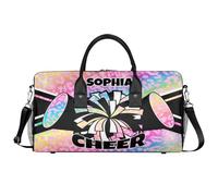 Mintoprints Personalized Cheer Bags for Cheerleaders Custom Sport Duffel Bag Gym Bag Travel Duffle Bag Overnight Weekender Bag, Pink Yellow, 17.4"x8.3"x9.5", Cheerleading