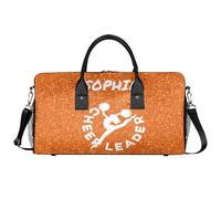 Mintoprints Personalized Cheer Duffel Bag, Custom Cheerleading Sports Gym Bag with Name Customized Travel Duffel Weekender Overnight Bags, Orange, 17.4"x8.3"x9.5", Cheerleading