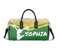 Mintoprints Personalized Cheer Duffle Bag for Cheerleaders Custom Name Gym Bags Cheerleading Gym Bag Sport Bag Carry On Bags, Gold Green, 17.4"x8.3"x9.5", Cheerleading