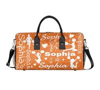Mintoprints Personalized Cheer Duffle Bag for Cheerleaders Custom Name Gym Bags Cheerleading Gym Bag Sport Bag Carry On Bags, Orange White, 17.4"x8.3"x9.5", Cheerleading