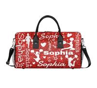 Mintoprints Personalized Cheer Duffle Bag for Cheerleaders Custom Name Gym Bags Cheerleading Gym Bag Sport Bag Carry On Bags, Red White, 17.4"x8.3"x9.5", Cheerleading