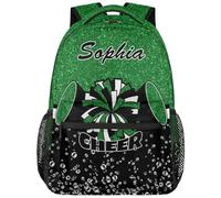 Mintoprints Personalized Cheerleader Backpack for Cheerleading, Custom Cheer Shoulder Bag Backpack for Women, Green, 11.4"x6.9"x16", Rucksack Backpacks