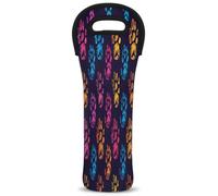 Mintoprints Pet Paw Print Wine Carrier Tote Bag Colorful Paw 1-Bottle Neoprene Wine Cooler Bag Carriers Bag Case Wine Bottle Holder for Travel, Picnic, Party