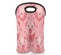 Mintoprints Pig Kawaii Wine Carrier Tote Bag for 2 Bottles Neoprene Wine Bottle Holder Carriers Bag Case Wine Cooler Bag for Travel, Picnic, Party