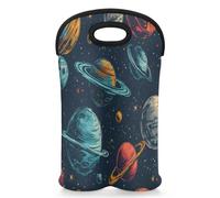 Mintoprints Planet Galaxy Space Wine Carrier Tote Bag for 2 Bottles Neoprene Wine Bottle Holder Carriers Bag Case Wine Cooler Bag for Travel, Picnic, Party