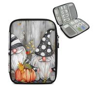 Mintoprints Pumpkin Gnome Travel Electronic Organizer Case, Fall Autumn Slim Cable Management Bag for Game Console & Accessories, Portable Double Zipper Pouch with Mesh Pockets & Elastic Straps