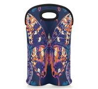 Mintoprints Purple Butterfly Butterflies Wine Carrier Tote Bag for 2 Bottles Neoprene Wine Bottle Holder Carriers Bag Case Wine Cooler Bag for Travel, Picnic, Party