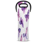 Mintoprints Purple Butterfly Wine Carrier Tote Bag 1-Bottle Neoprene Wine Cooler Bag Carriers Bag Case Wine Bottle Holder for Travel, Picnic, Party