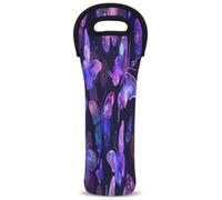 Mintoprints Purple Butterfly Wine Carrier Tote Bag Flower Butterfly 1-Bottle Neoprene Wine Cooler Bag Carriers Bag Case Wine Bottle Holder for Travel, Picnic, Party