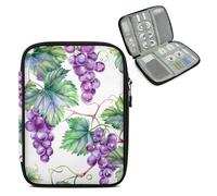 Mintoprints Purple Grape Travel Electronic Organizer Case, Green Leaves Slim Cable Management Bag for Game Console & Accessories, Portable Double Zipper Pouch with Mesh Pockets & Elastic Straps