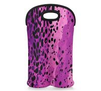 Mintoprints Purple Leopard Print Wine Carrier Tote Bag for 2 Bottles Neoprene Wine Bottle Holder Carriers Bag Case Wine Cooler Bag for Travel, Picnic, Party