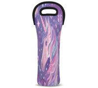 Mintoprints Purple Unicorn Butterfly Wine Carrier Tote Bag 1-Bottle Neoprene Wine Cooler Bag Carriers Bag Case Wine Bottle Holder for Travel, Picnic, Party