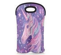 Mintoprints Purple Unicorn Butterfly Wine Carrier Tote Bag for 2 Bottles Neoprene Wine Bottle Holder Carriers Bag Case Wine Cooler Bag for Travel, Picnic, Party