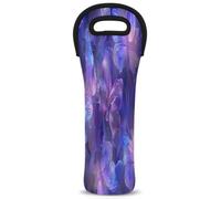 Mintoprints Purple Wine Carrier Tote Bag Butterfly 1-Bottle Neoprene Wine Cooler Bag Carriers Bag Case Wine Bottle Holder for Travel, Picnic, Party